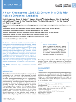 A Novel Chromosome 19P13.12 Deletion in a Child with Multiple Congenital Anomalies Daniel R