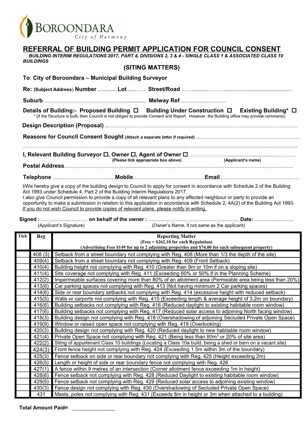 Report and Consent Siting Application