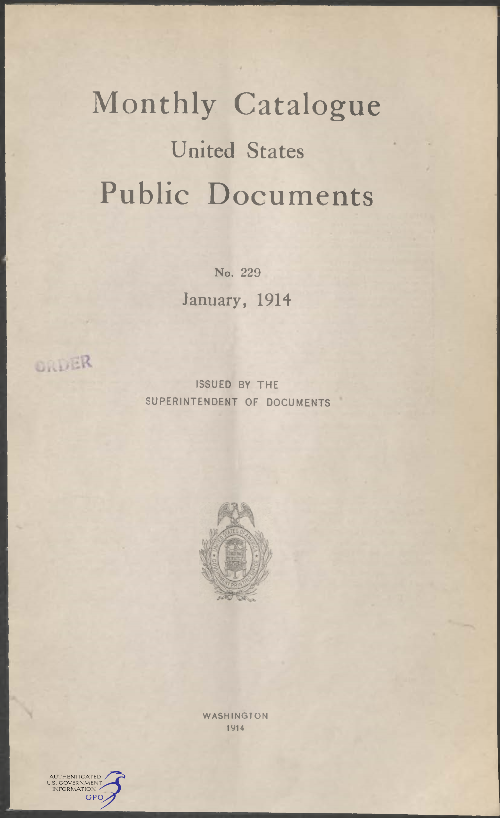 Monthly Catalogue, United States Public Documents, January 1914