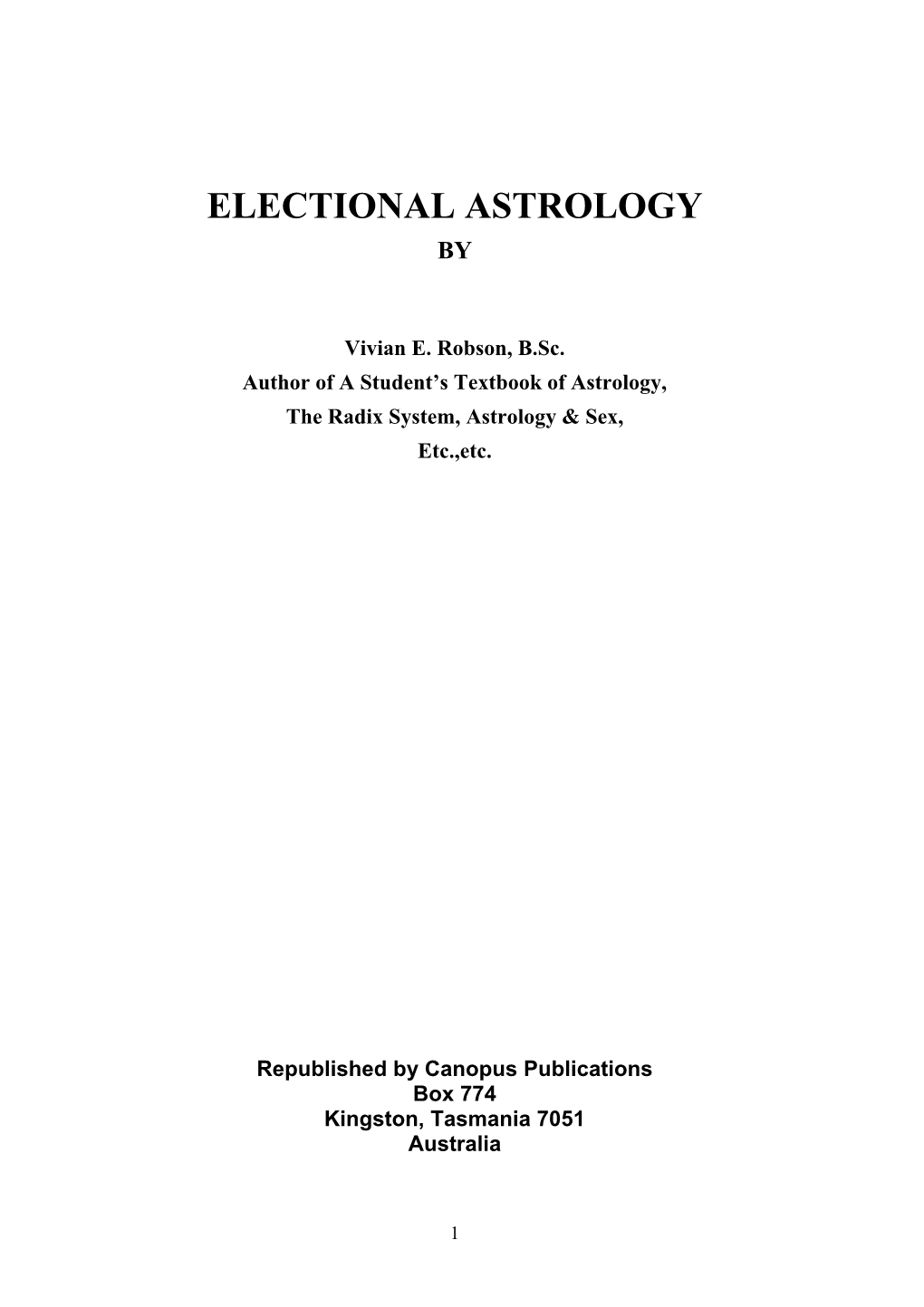 Electional Astrology By