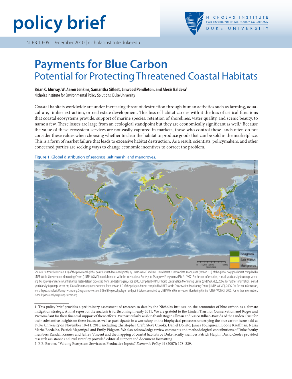Payments for Blue Carbon: Potential for Protecting Threatened Coastal