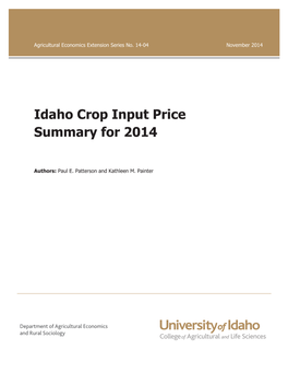 Idaho Crop Input Price Summary for 2014