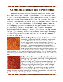 Commom Hardwoods & Properties