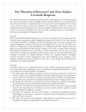 The “Doctrine of Discovery” and Terra Nullius: a Catholic Response