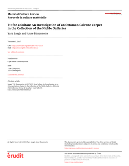 An Investigation of an Ottoman Cairene Carpet in the Collection of the Nickle Galleries Yara Saegh and Anne Bissonnette