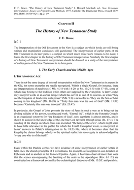 The History of New Testament Study,” I