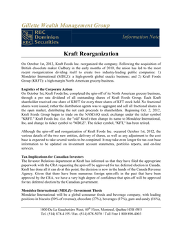 Gillette Wealth Management Group Kraft Reorganization