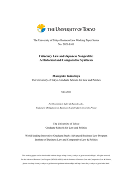 Fiduciary Law and Japanese Nonprofits: a Historical and Comparative Synthesis