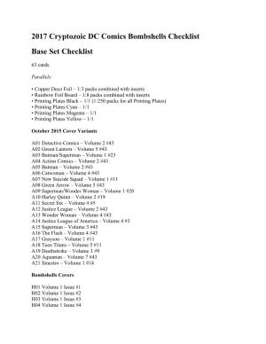 2017 Cryptozoic DC Comics Bombshells Checklist Base Set Checklist