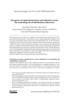 Perceptions of Organizational Justice and Ambivalent Sexism: the Moderating Role of Individualism-Collectivism1