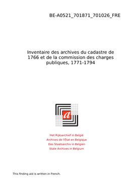 Cadastre De 1766 Et Commission Des Charges Publiques