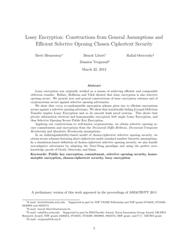 Lossy Encryption: Constructions from General Assumptions and Eﬃcient Selective Opening Chosen Ciphertext Security