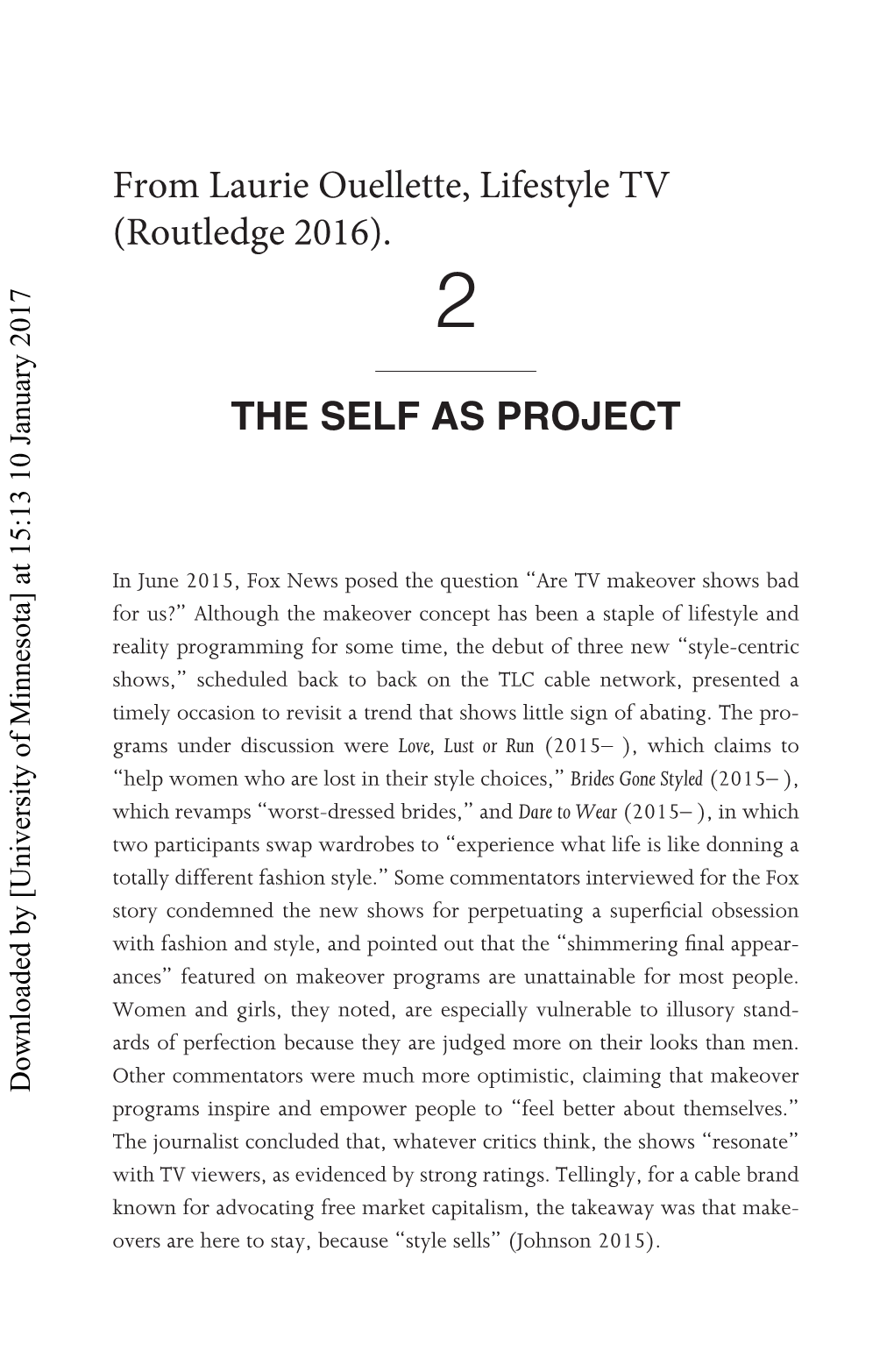 THE SELF AS PROJECT from Laurie Ouellette, Lifestyle TV