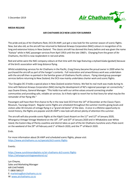 5 December 2019 MEDIA RELEASE AIR CHATHAMS DC3 NEW LOOK