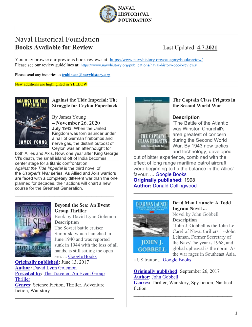 Books Available for Review Last Updated: 4.7.2021