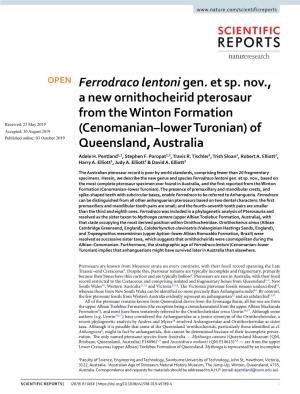 Ferrodraco Lentoni Gen. Et Sp. Nov., a New Ornithocheirid