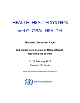HEALTH, HEALTH SYSTEMS and GLOBAL HEALTH