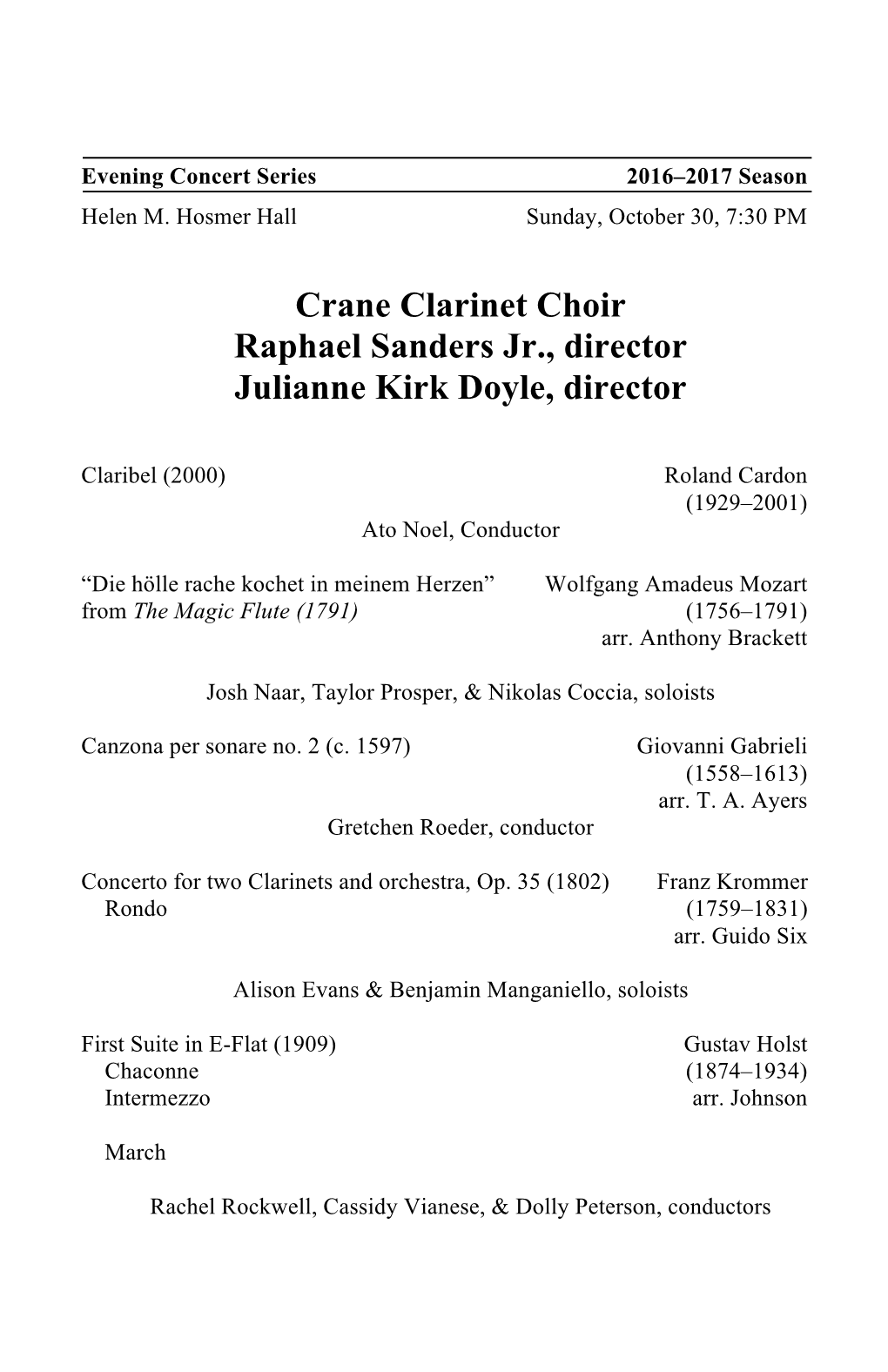 Clarinet Choir 10 30 16