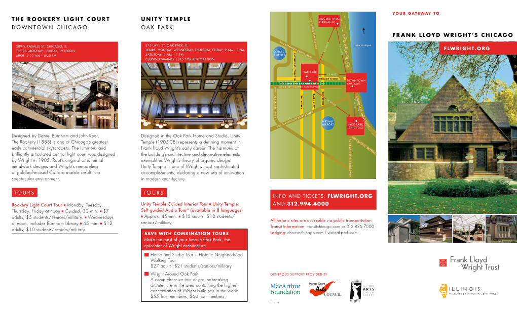 Tours Unity Temple Oak Park Tours the Rookery Light Court Downtown Chicago Frank Lloyd Wright's Chicago Info and Tickets: Flwr