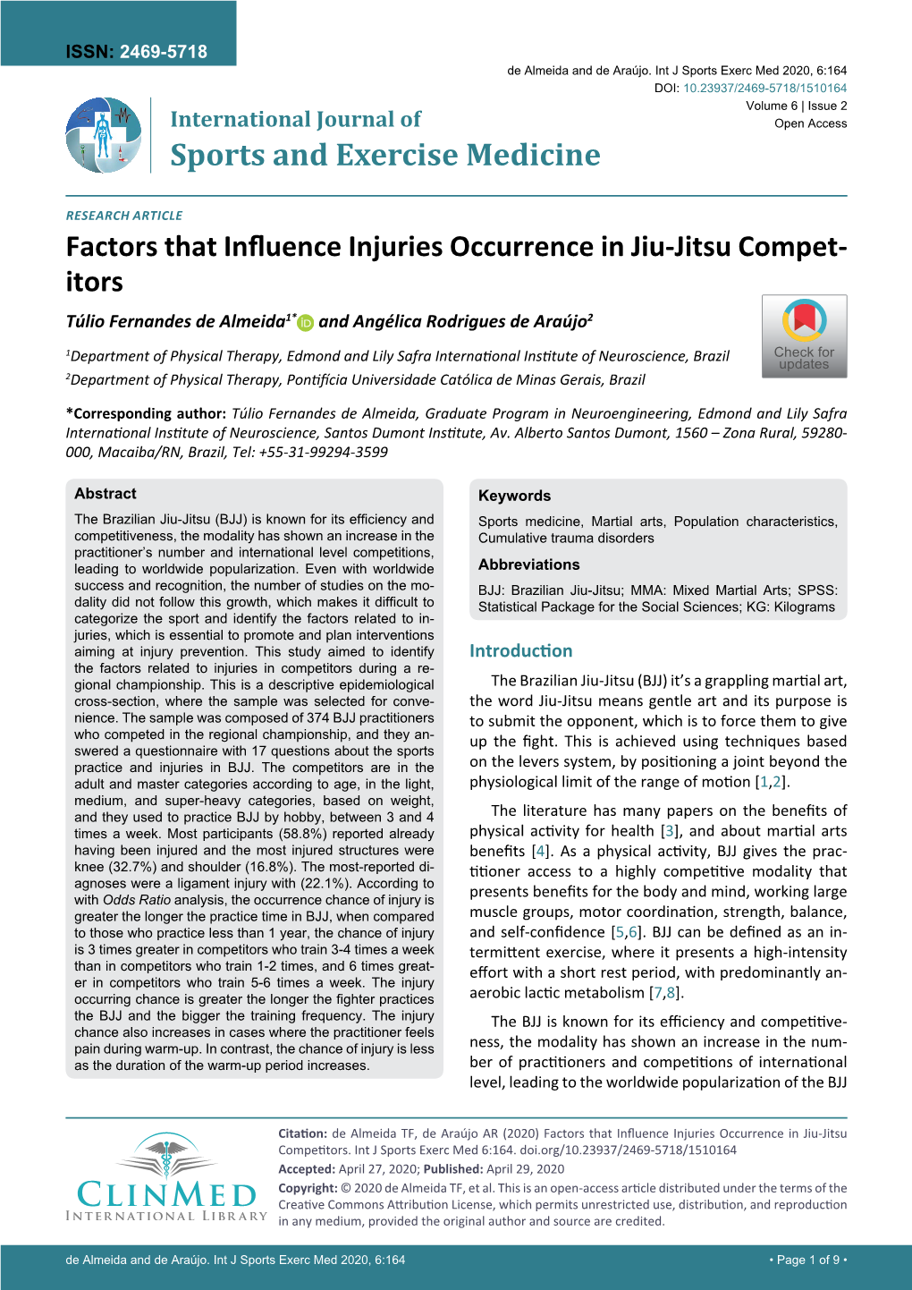 Factors That Influence Injuries Occurrence in Jiu-Jitsu Competitors