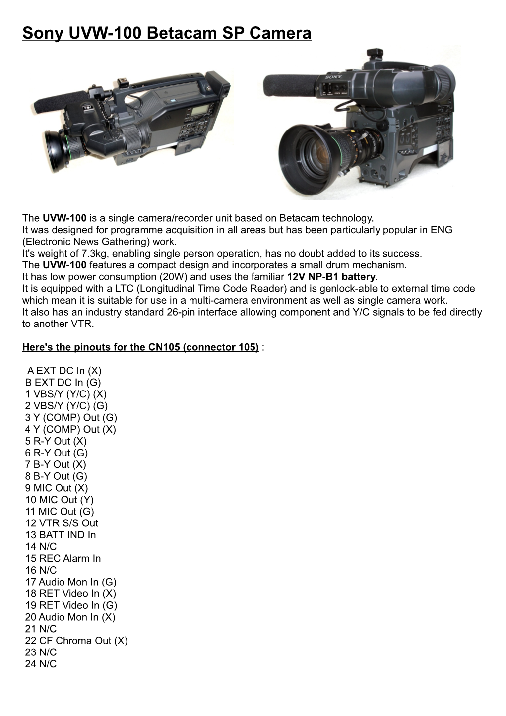 Sony UVW-100 Betacam SP Camera