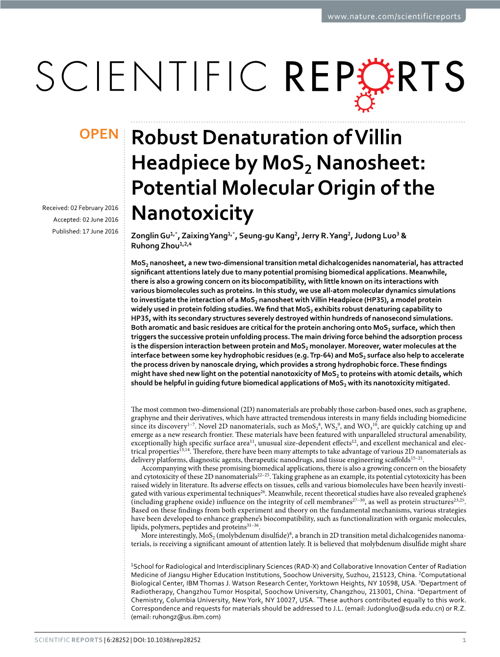 Robust Denaturation of Villin Headpiece by Mos2 Nanosheet