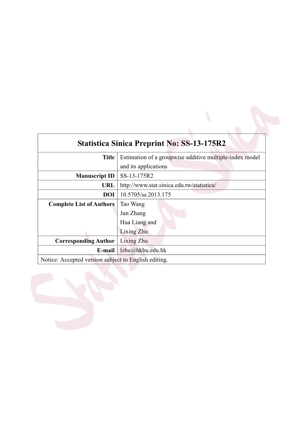 Statistica Sinica Preprint No: SS-13-175R2