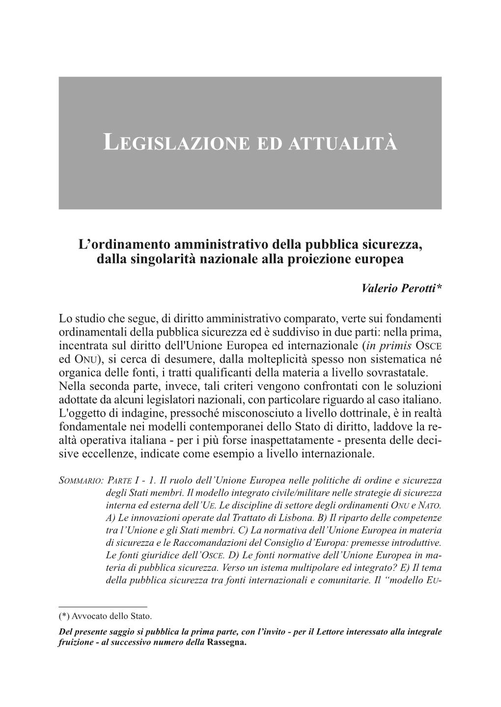 Legislazione Ed Attualità