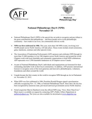 National Philanthropy Day® (NPD) November 15
