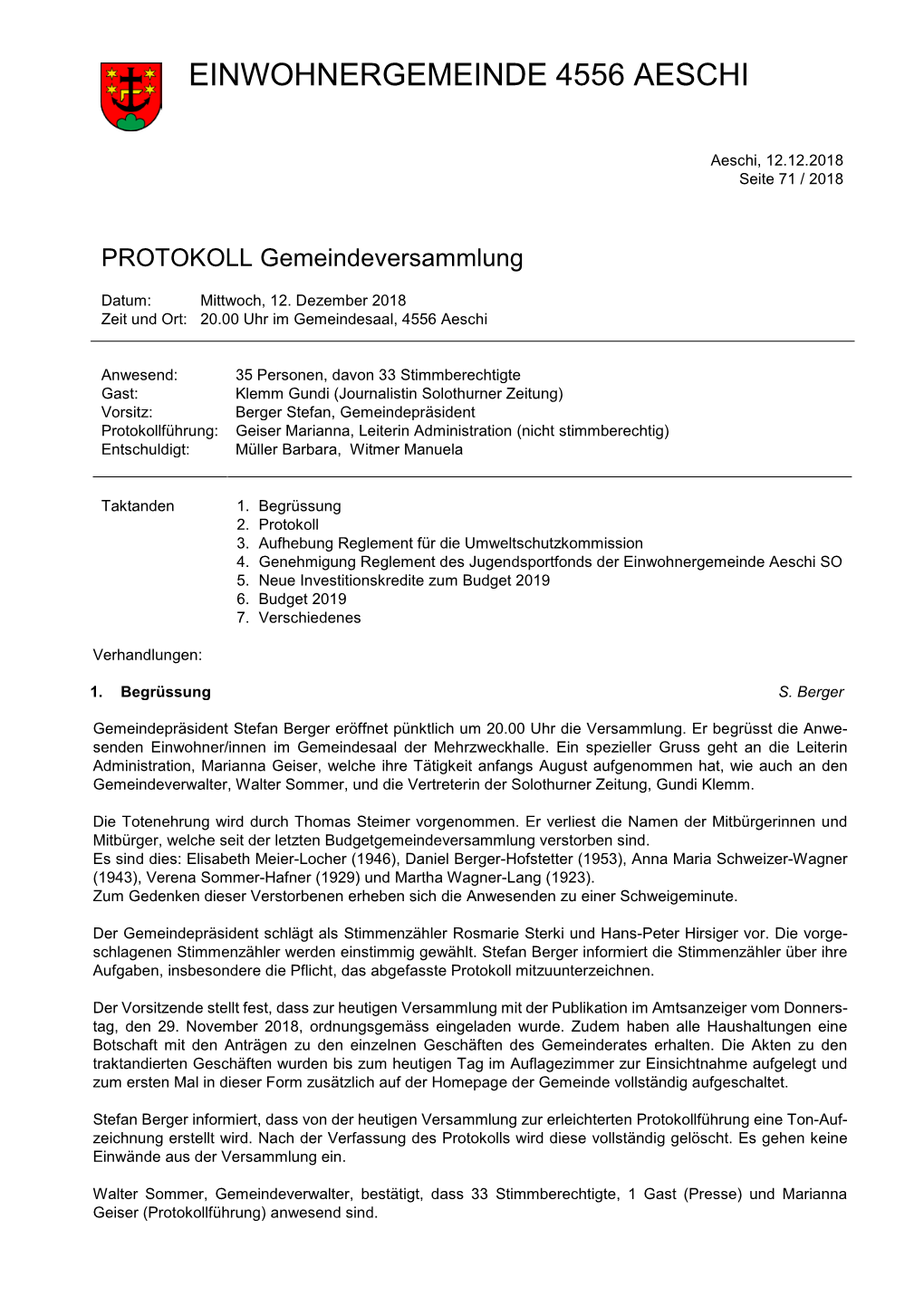 Einwohnergemeinde 4556 Aeschi