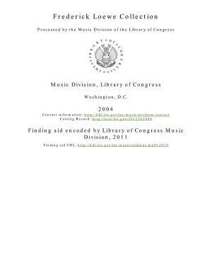 Frederick Loewe Collection [Finding Aid]. Library of Congress. [PDF