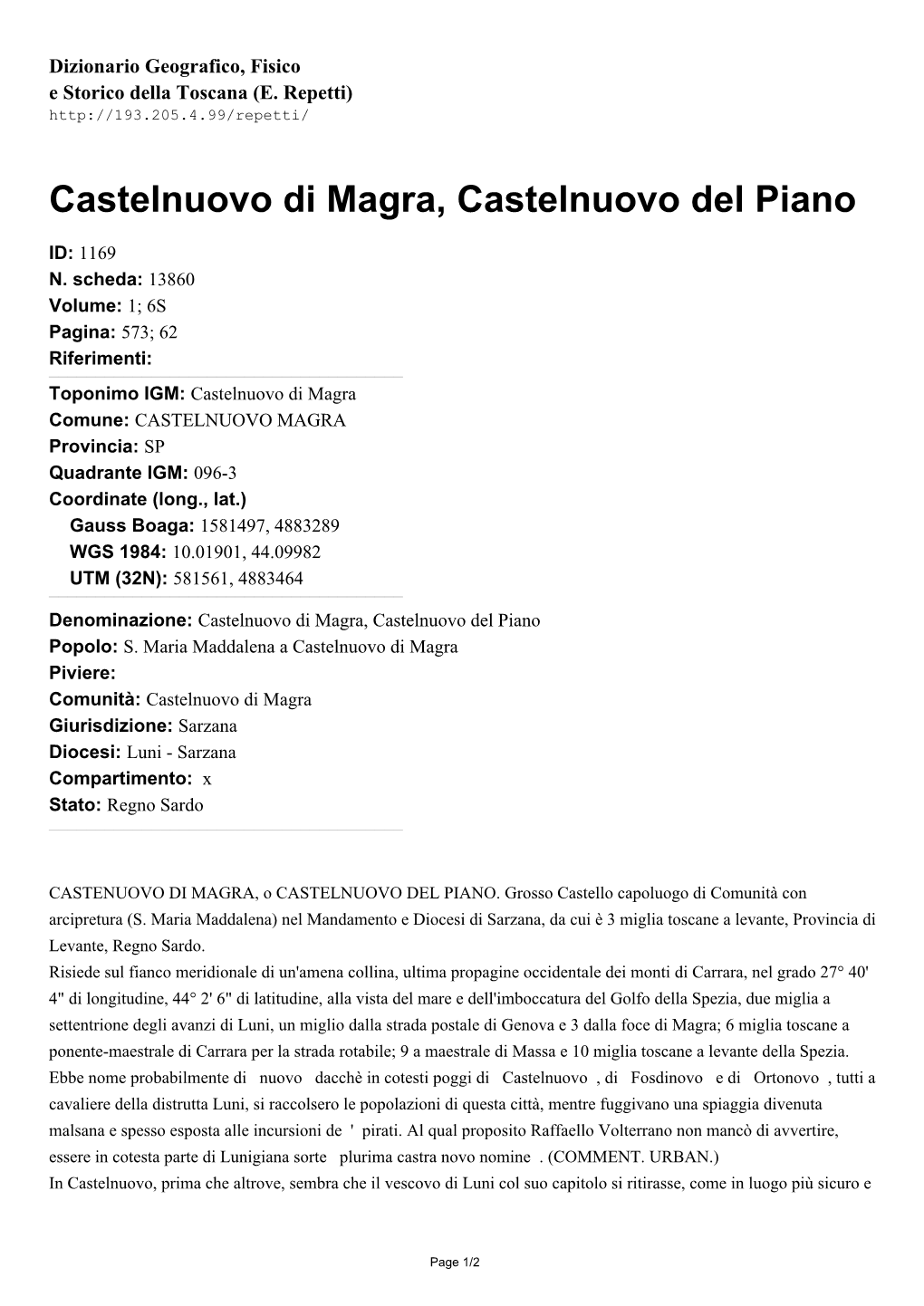 Castelnuovo Di Magra, Castelnuovo Del Piano
