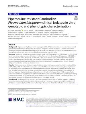 Plasmodium Falciparum Clinical Isolates: in Vitro Genotypic and Phenotypic Characterization Nonlawat Boonyalai1* , Brian A