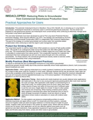 IMIDACLOPRID: Reducing Risks to Groundwater from Commercial Greenhouse Production Uses Practical Approaches for Users