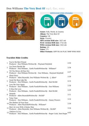 Don Williams the Very Best of Mp3, Flac, Wma