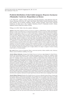 Predicted Distribution of Short-Tailed Mongoose Herpestes Brachyurus (Mammalia: Carnivora: Herpestidae) on Borneo