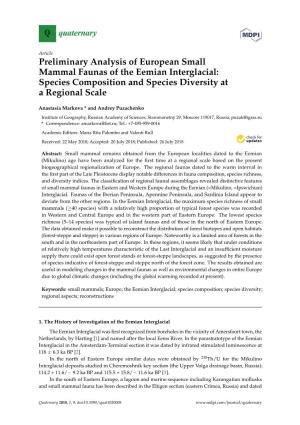 Preliminary Analysis of European Small Mammal Faunas of the Eemian Interglacial: Species Composition and Species Diversity at a Regional Scale