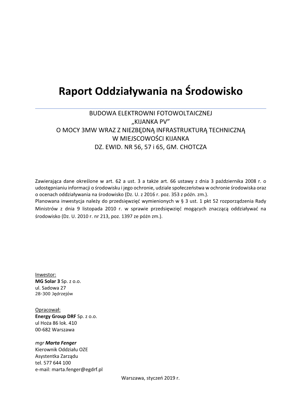 Raport Oddziaływania Na Środowisko