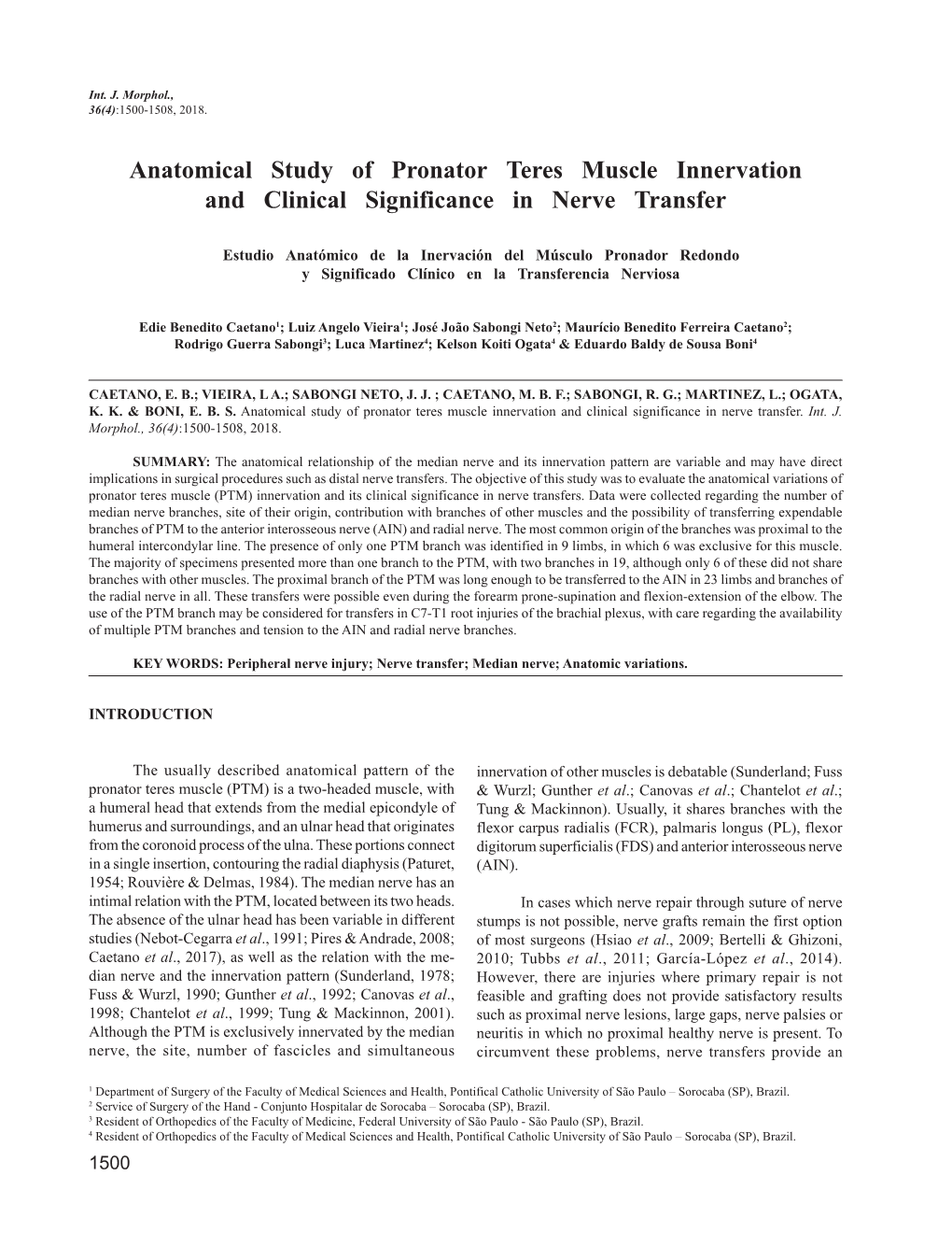 Anatomical Study Of Pronator Teres Muscle Innervation And Clinical