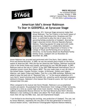 American Idol's Anwar Robinson to Star in GODSPELL at Syracuse Stage