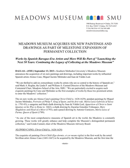 Meadows Museum Acquires Six New Paintings and Drawings As Part of Milestone Expansion of Permanent Collection