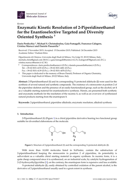 Enzymatic Kinetic Resolution of 2-Piperidineethanol for the Enantioselective Targeted and Diversity Oriented Synthesis "227