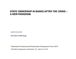 A New Paradigm. State Ownership in Banks After the Crisis