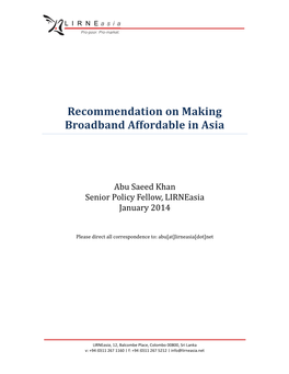 Recommendation on Making Broadband Affordable in Asia