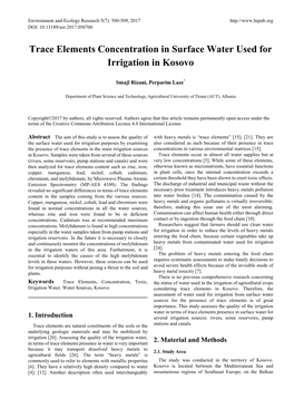 Trace Elements Concentration in Surface Water Used for Irrigation in Kosovo