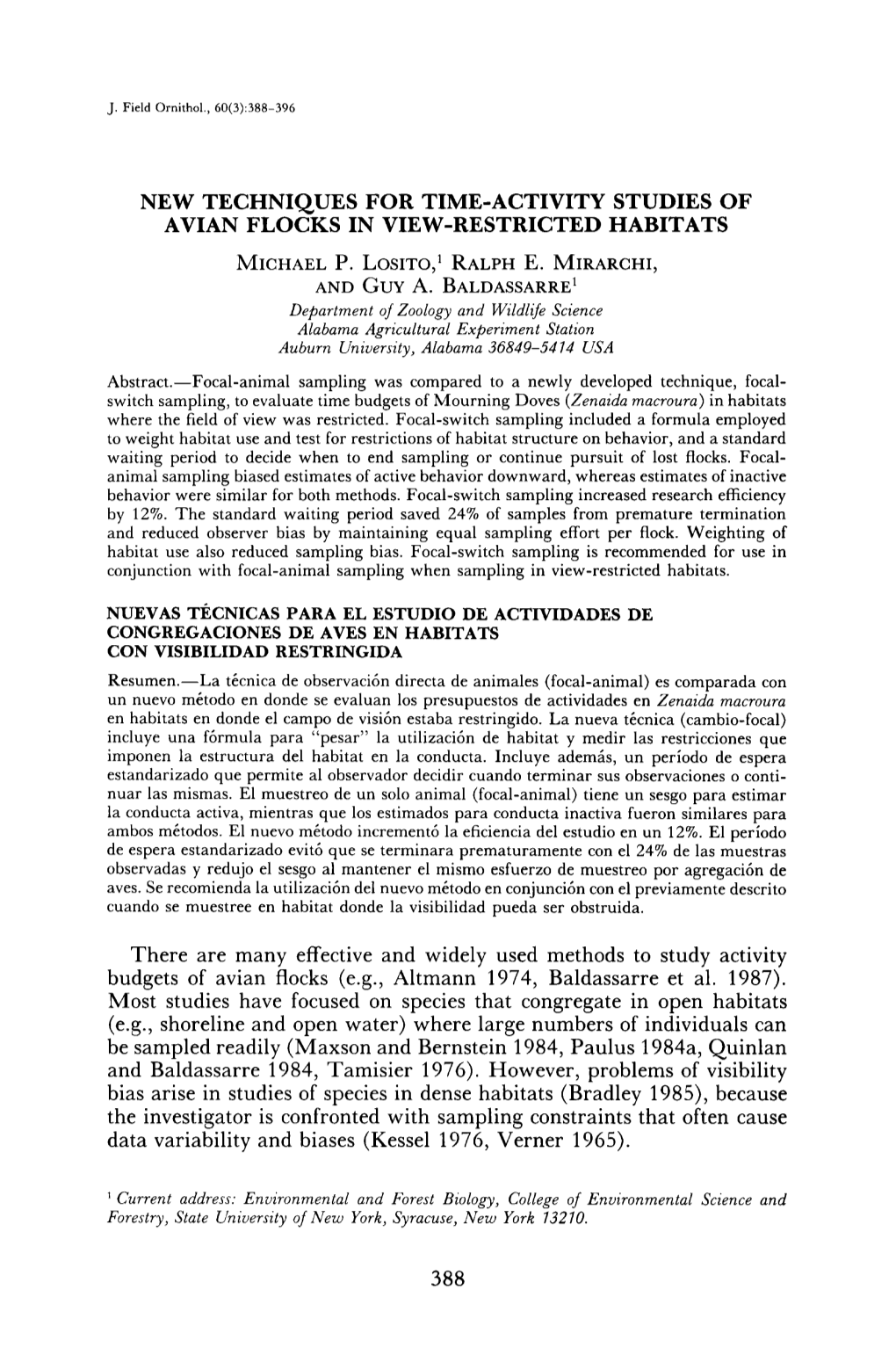 New Techniques for Time-Activity Studies of Avian Flocks in View-Restricted Habitats