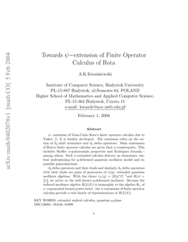 Arxiv:Math/0402078V1 [Math.CO] 5 Feb 2004 Towards Ψ−Extension Of