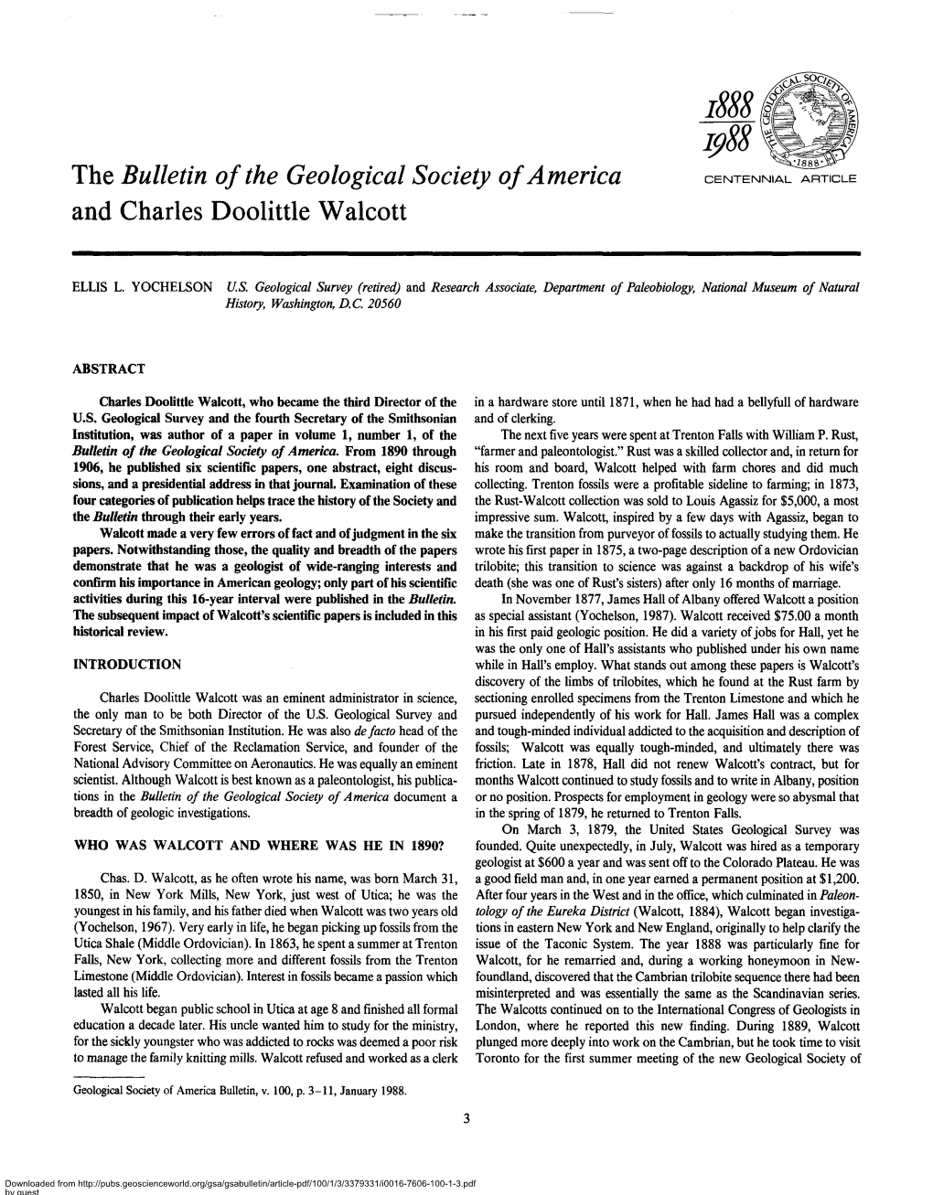 The Bulletin of the Geological Society of America and Charles Doolittle