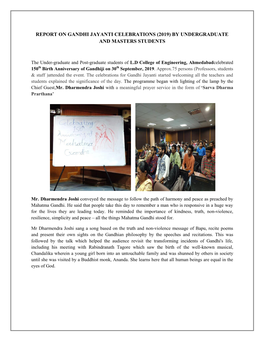 Report on Gandhi Jayanti Celebrations (2019) by Undergraduate and Masters Students