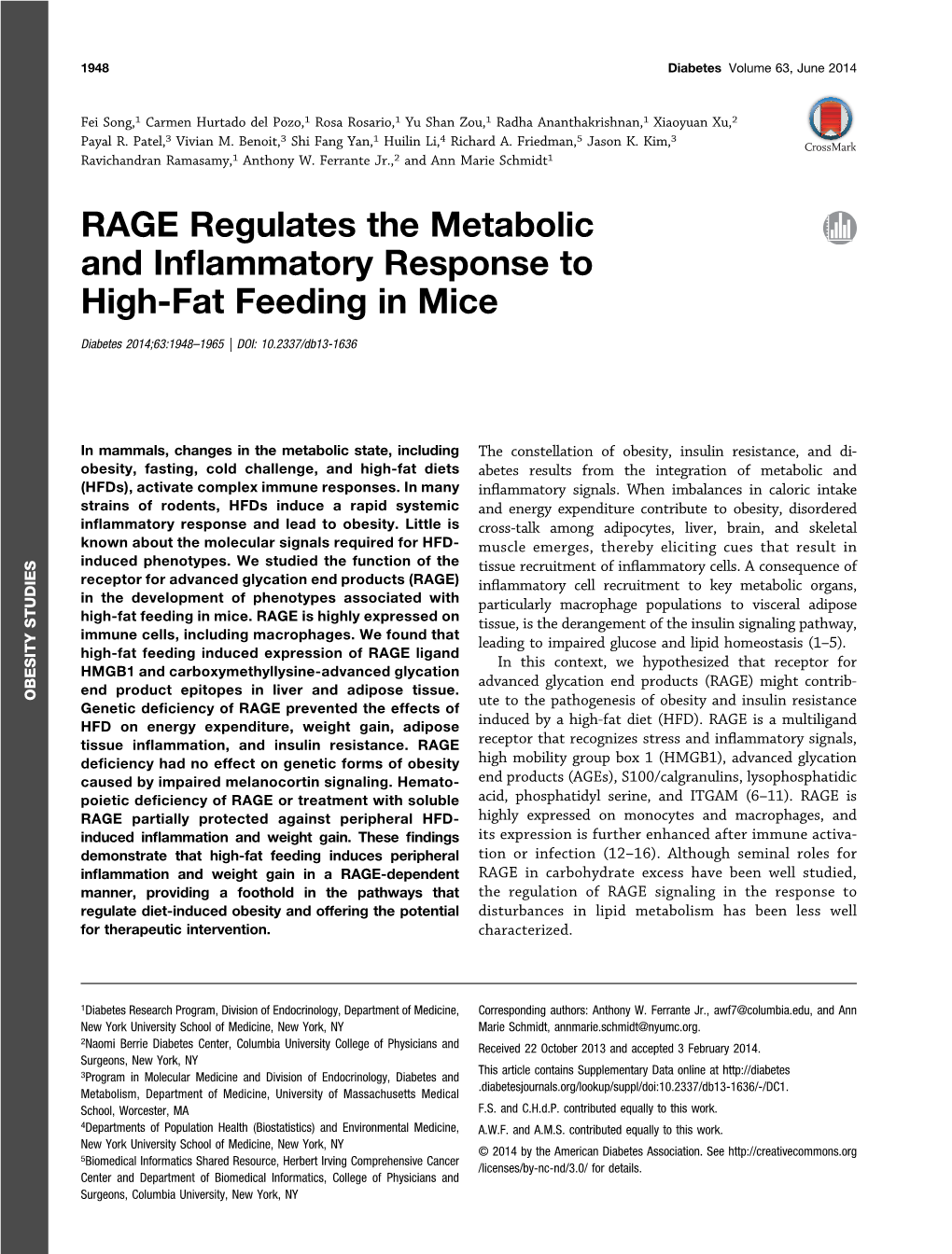 RAGE Regulates the Metabolic and Inflammatory Response to High-Fat